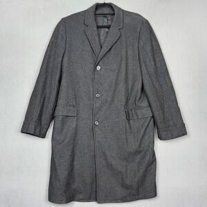 Vintage Lytton's Coat Mens Large Gray Wool Herringbone Long Overcoat Jacket 60s